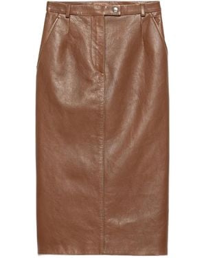 Prada Leather Pencil Midi Skirt - Brown