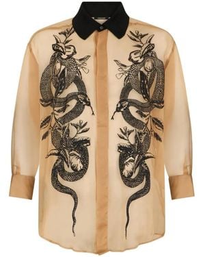 Roberto Cavalli Snake-Embroidered Shirt - Natural