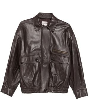 Semicouture Zip-Up Leather Jacket - Brown