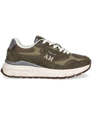 Aeronautica Militare Logo-Plaque Panelled Trainers - Green