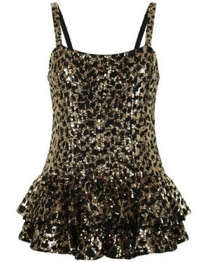 Valentino Garavani Sequinned Leopard-Pattern Ruffled Playsuit - Black