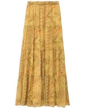 Ba&sh Cali Paisley-Print Tiered Maxi Skirt - Yellow