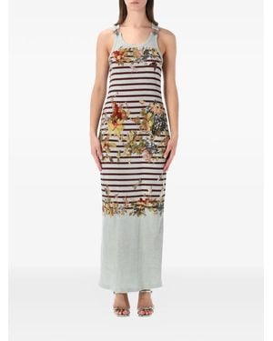 Jean Paul Gaultier Striped Floral-Print Dress - White