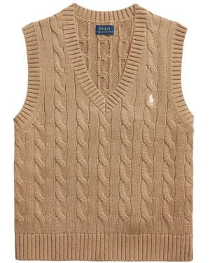 Polo Ralph Lauren Cable-Knit V-Neck Vest - Natural