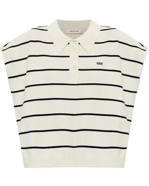 Gestuz Saia Striped Short-Sleeve Polo Top - Grey