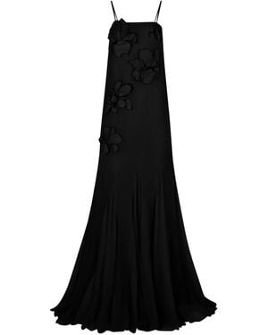 Nina Ricci Embroidered-Flowers Silk Maxi Dress - Black