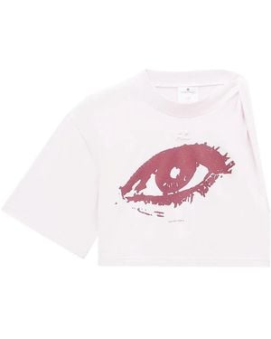 Courreges Single-Sleeve Printed Cotton T-Shirt - Pink