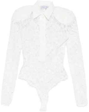ROWEN ROSE Lace Long-Sleeve Bodie - White