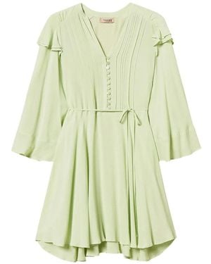 Twinset Robe Courte En Crêpe De Chine À Volants - Green