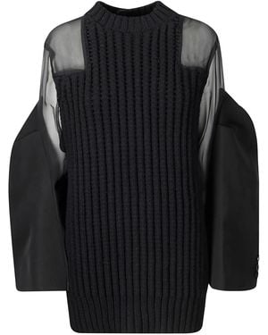 Sacai Knitted Chiffon Dress - Black