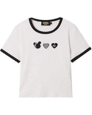 Mini Cream Contrasting-Trim T-Shirt - White