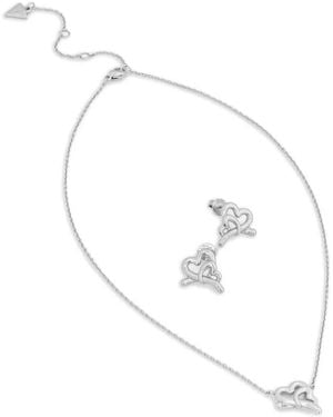 Guess Interlocking Heart Earrings And Necklace (Set Of Two) - White