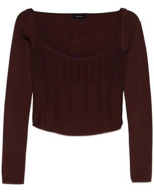 Mugler Square-Neck Ribbed Top - Red
