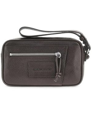 Emporio Armani Grained Leather Clutch Bag - Black