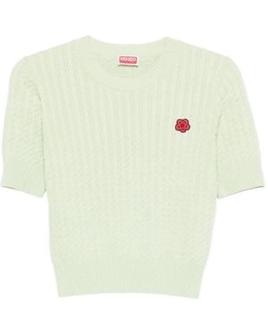 KENZO Cable-Knit Logo-Appliqué T-Shirt - White