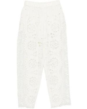 Sea Gardener Broderie-Anglaise Paneled Pants - White
