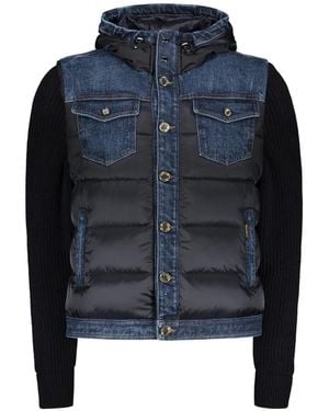 Moorer Denim-Panelled Hooded Jacket - Blue