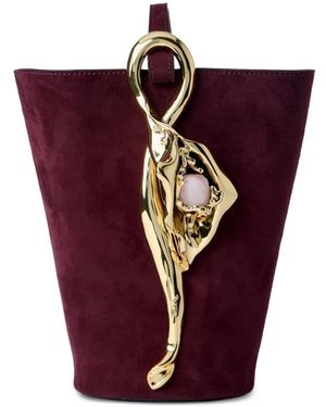Chloé Sculptural Handle Suede Clutch Bag - Red