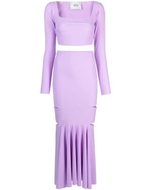 Atu Body Couture Cut-Out Pleated Top And Skirt Set - Purple