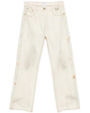 Rhude Distressed Straight Jeans - White