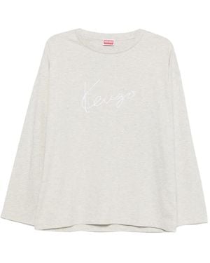 KENZO Signature Logo-Embroidered Long-Sleeve T-Shirt - White