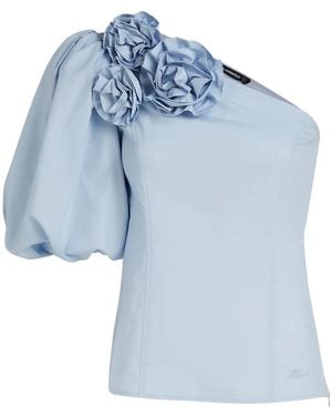KARL LAGERFELD Floral-Appliqué One-Shoulder Blouse - Blue
