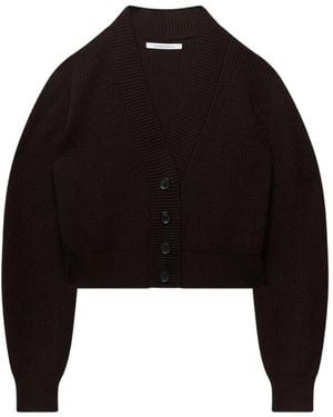 Another Tomorrow Ribbed Cropped Cardigan - Black