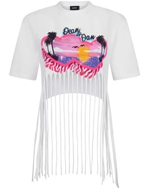 DSquared² Graphic-Print Fringed T-Shirt - White
