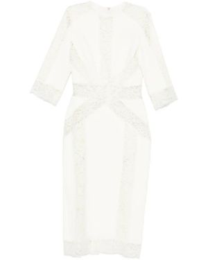 Elie Saab Lace-Panel Midi Dress - White