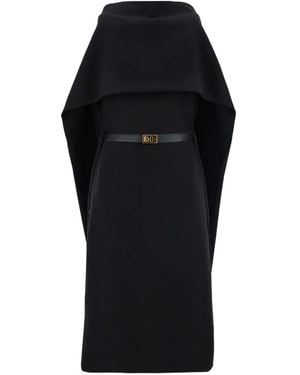 Ferragamo Shawl-Collar Belted Midi Dress - Black