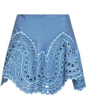 Charo Ruiz Dune Broderie-Anglaise Shorts - Blue
