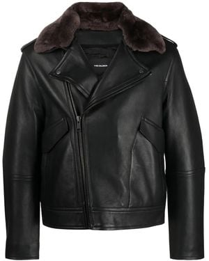 Yves Salomon Fur-Collar Leather Biker Jacket - Black