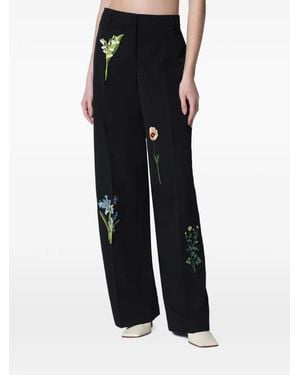 Stella McCartney Floral-Embroidered Pants - Black