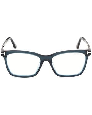 Tom Ford T-Logo Rectangle-Frame Glasses - Blue