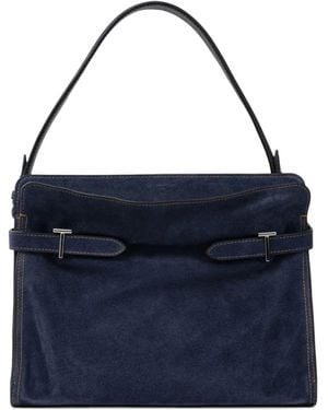 Le Tanneur Large Emie Denim-Effect Suede-Leather Shoulder Bag - Blue