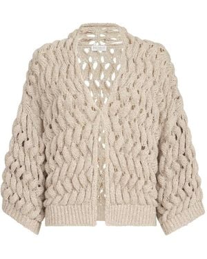 Brunello Cucinelli Silk And Linen Dazzling Waves Cardigan - Natural