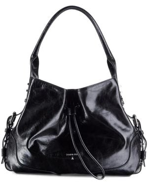 Patrizia Pepe Drawstring Buckled Shoulder Bag - Black