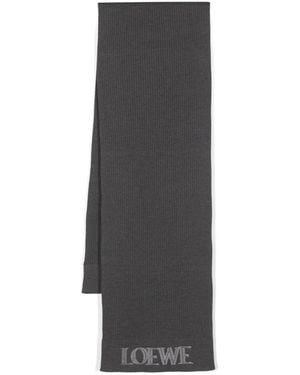 Loewe Écharpe En Maille Nervurée À Logo Brodé - Gris