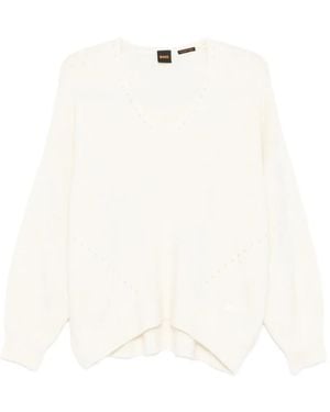 BOSS Maglione Con Scollo A V - Bianco