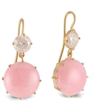 Sylva & Cie Pendientes Icy en oro amarillo de 18 ct con diamantes y ópalo - Rosa