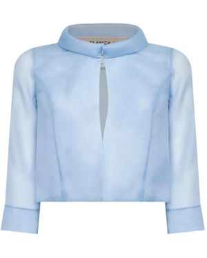 Blanca Vita Funnel-Neck Cropped Jacket - Blue