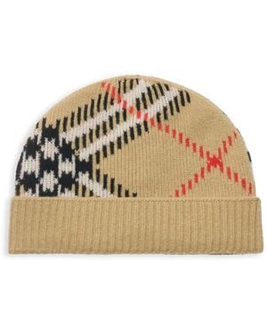 Burberry Check Jacquard-Knitted Beanie - Natural