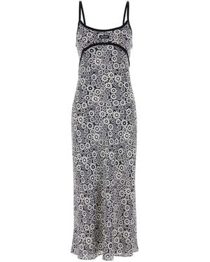 Miu Miu Seidenkleid mit Blumen-Print - Grau
