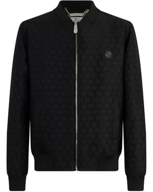 Philipp Plein Jacquard Monogram Bomber Jacket - Black