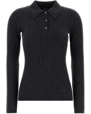 A.P.C. Ribbed-Knit Polo Top - Blue