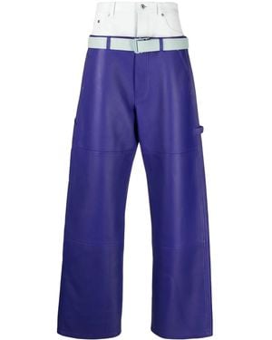 Off-White c/o Virgil Abloh Double Over Leather Trousers - Blue