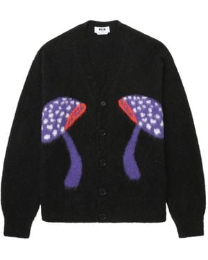 MSGM Mushroom V-Neck Cardigan - Black