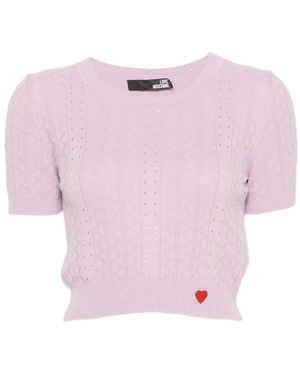 Love Moschino Heart-Embroidered T-Shirt - Pink