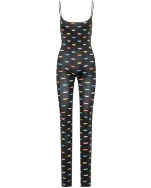 Fiorucci Lips-Print Spaghetti-Strap Jumpsuit - Black