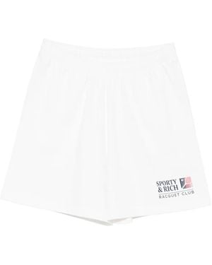 Sporty & Rich Lena Logo-Print Elasticated Shorts - White